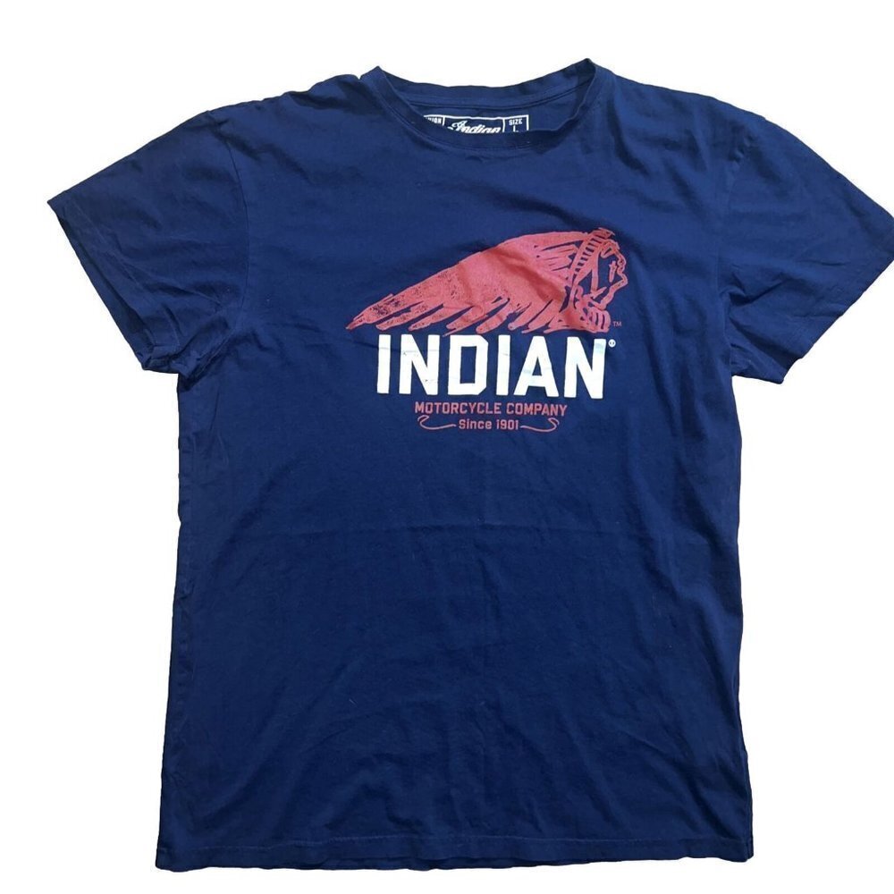 INDIAN Motorcycles Company T-Shirt Navy Blue 100% Cotton Fashion Fit NEW Large Q